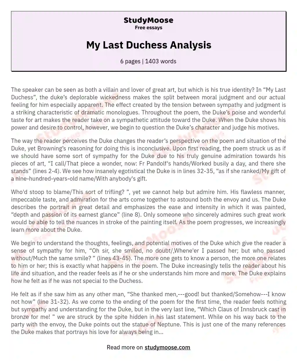 my last duchess comparison essay