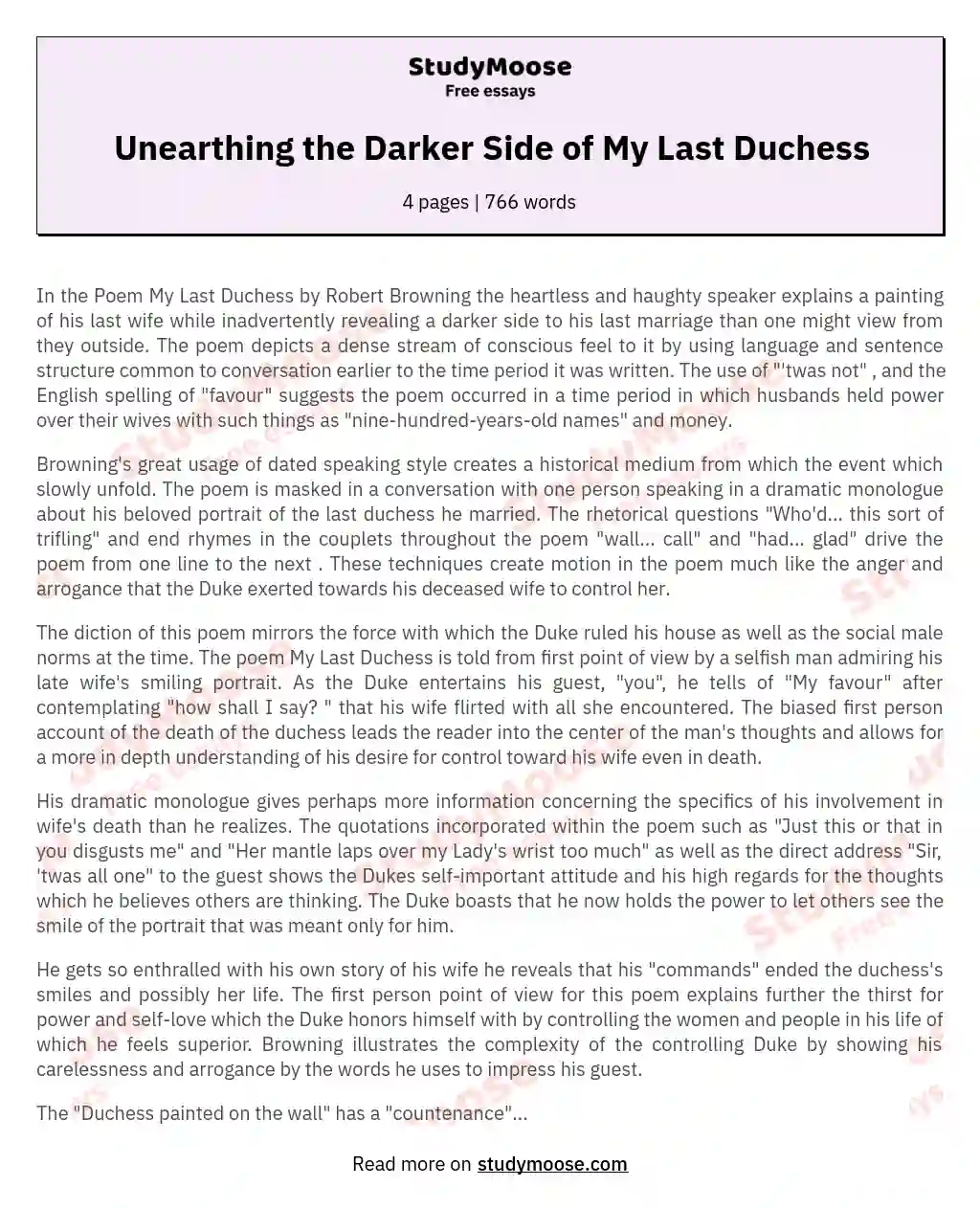 Unearthing the Darker Side of My Last Duchess essay