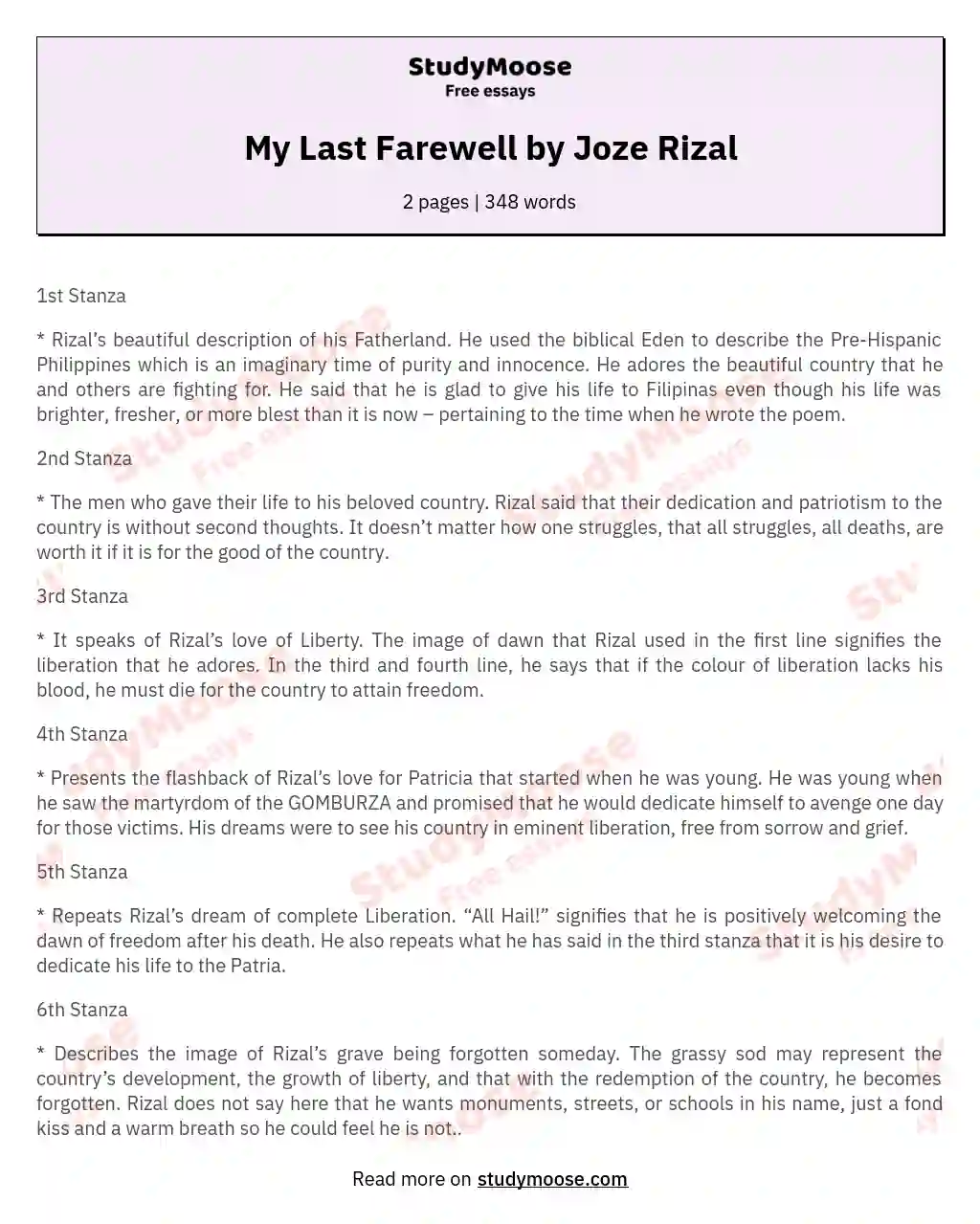 My Last Farewell by Joze Rizal essay