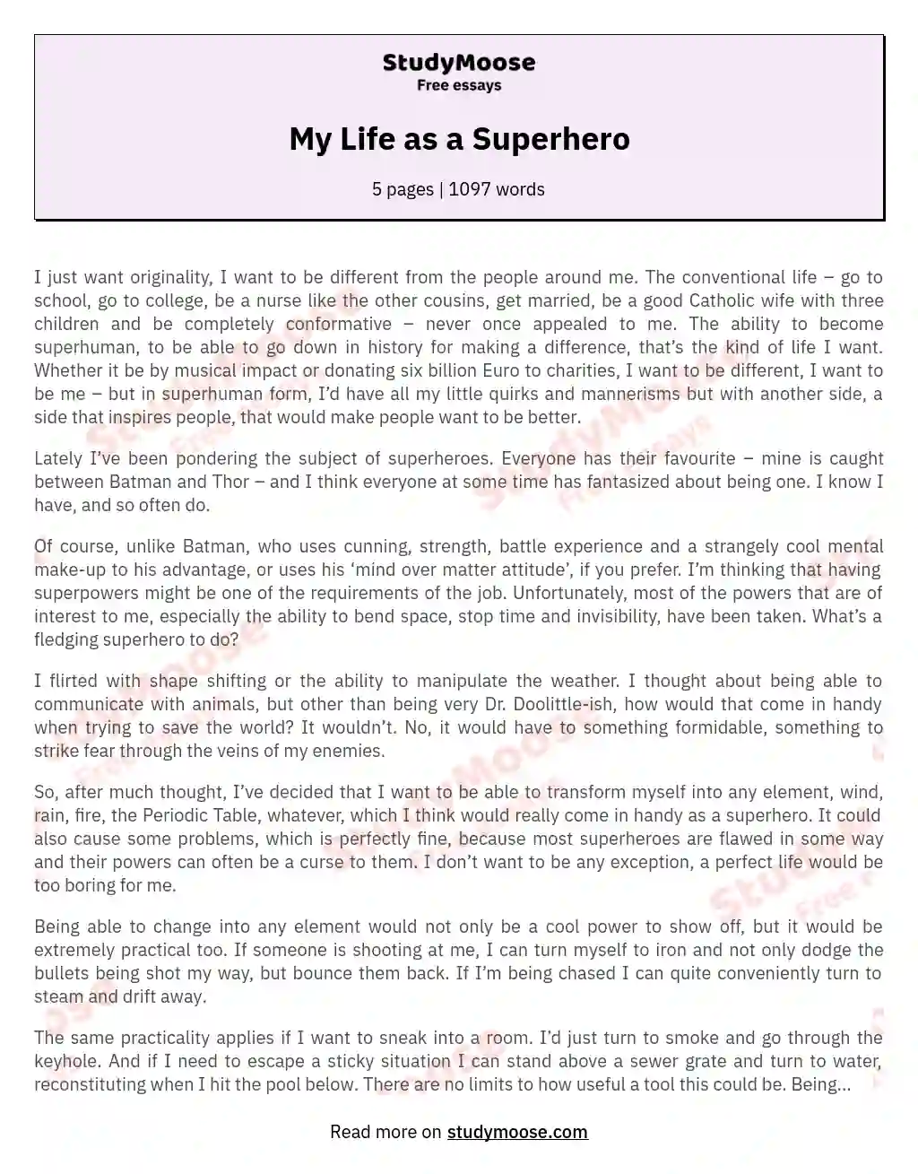 My Life as a Superhero essay