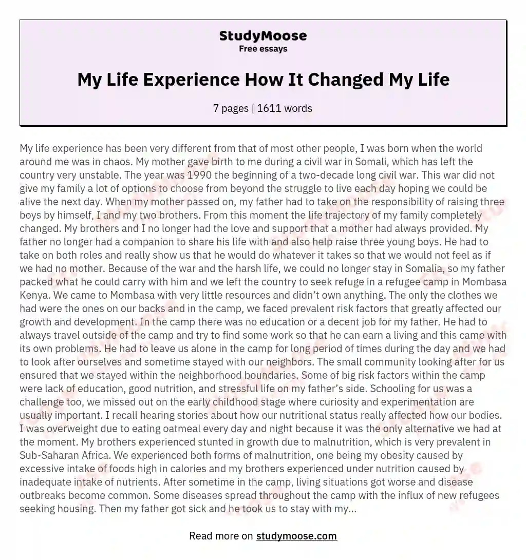 My Life Experience How It Changed My Life essay