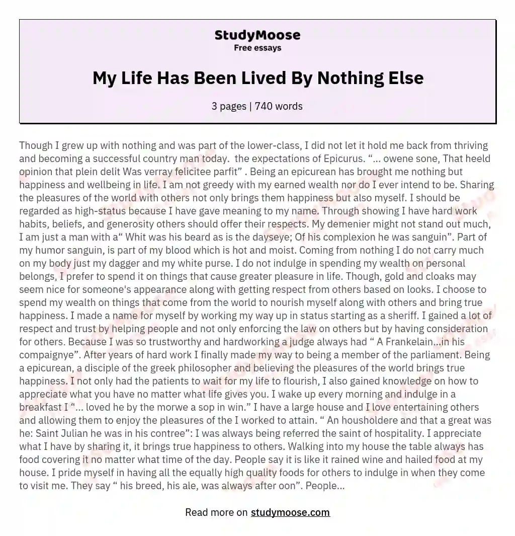 My Life Has Been Lived By Nothing Else essay