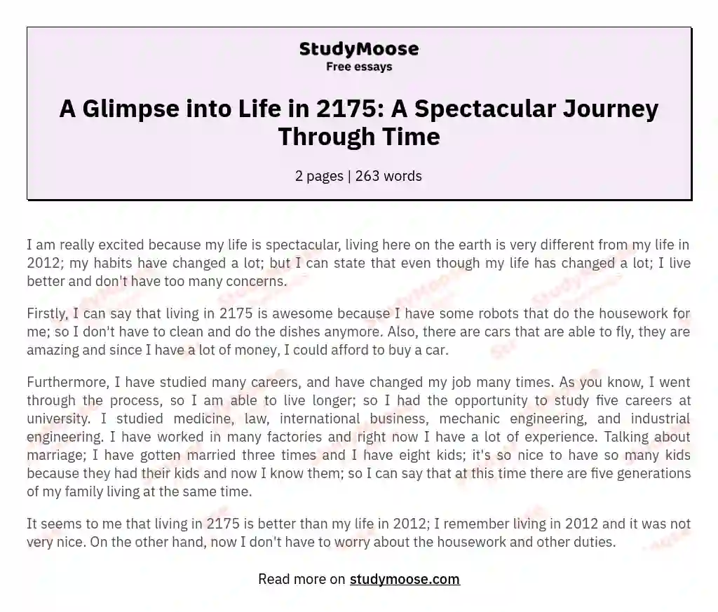 A Glimpse into Life in 2175: A Spectacular Journey Through Time essay