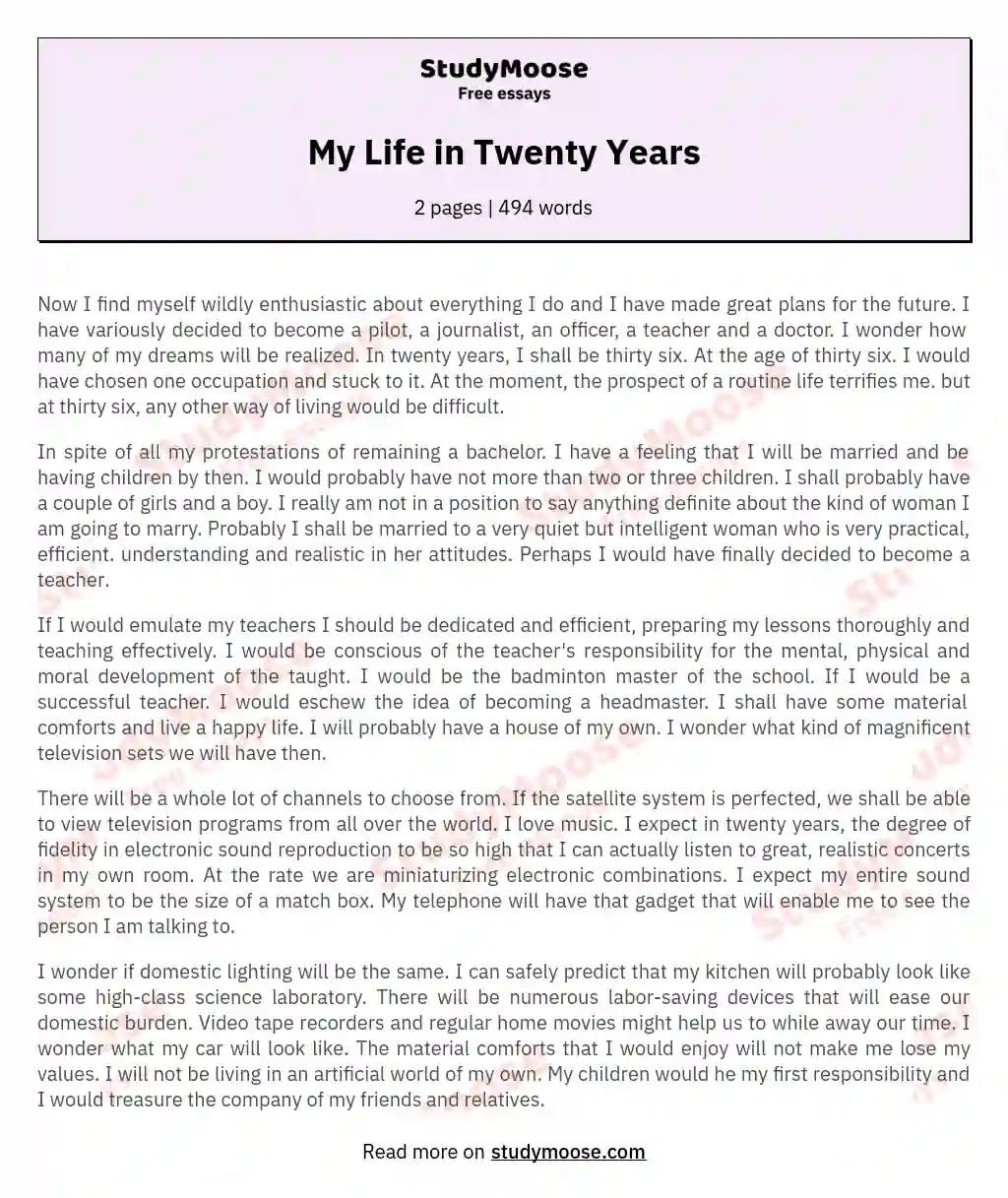 my life in twenty years essay