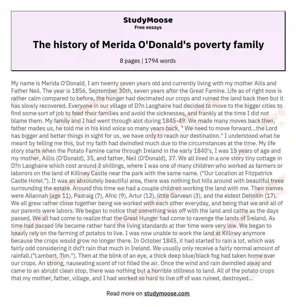 The history of Merida O'Donald's poverty family essay