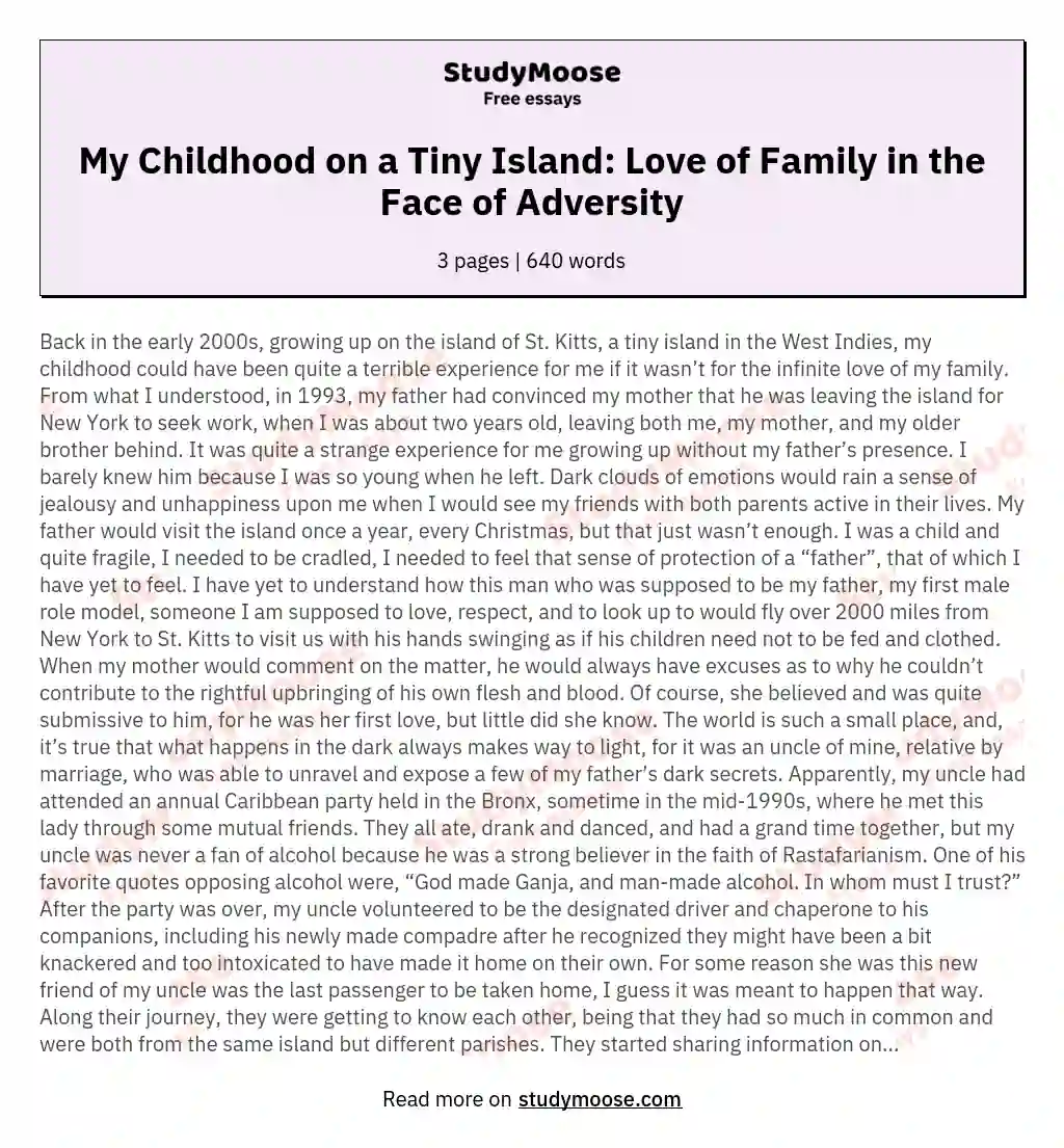 My Childhood on a Tiny Island: Love of Family in the Face of Adversity essay