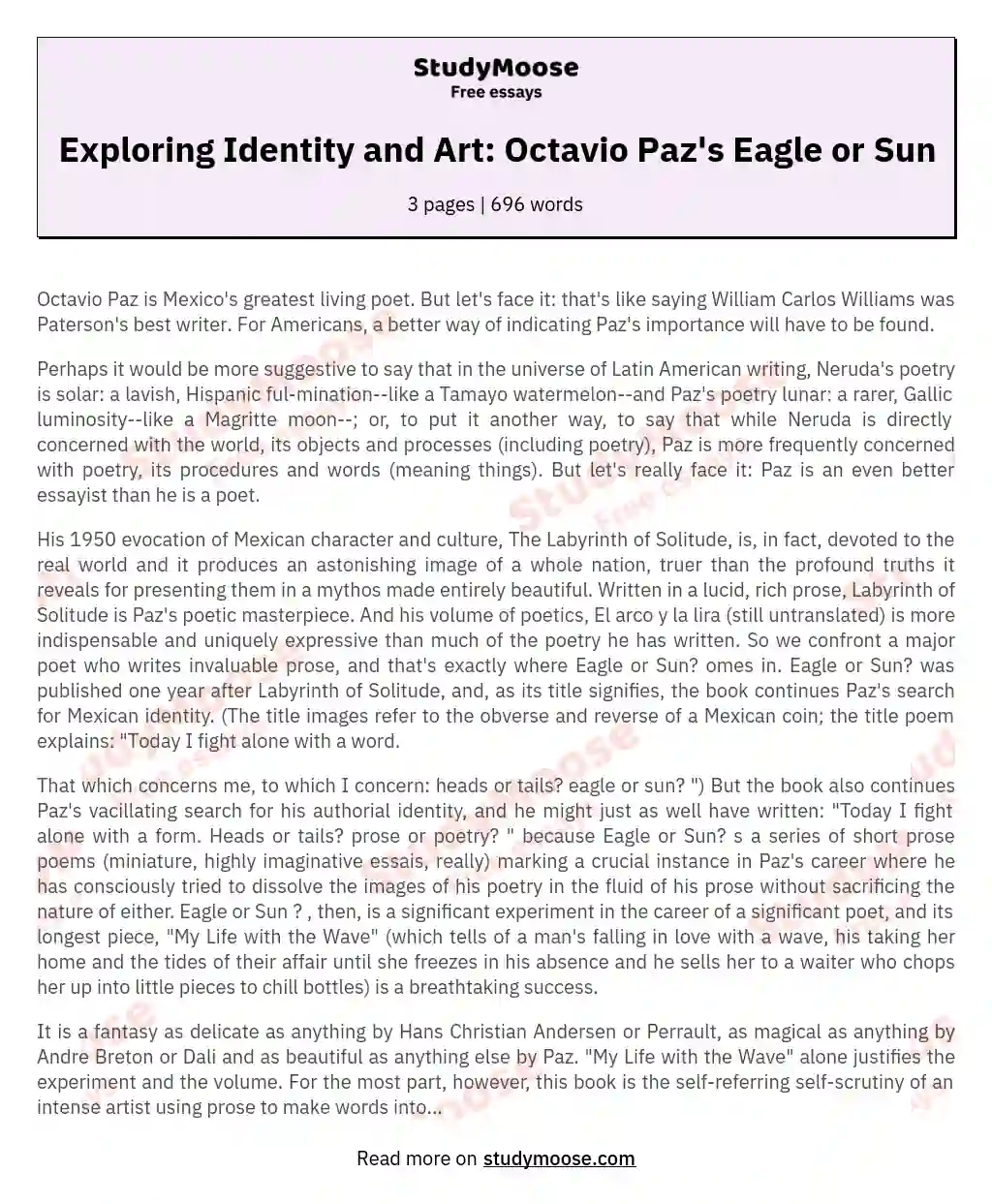Exploring Identity and Art: Octavio Paz's Eagle or Sun essay