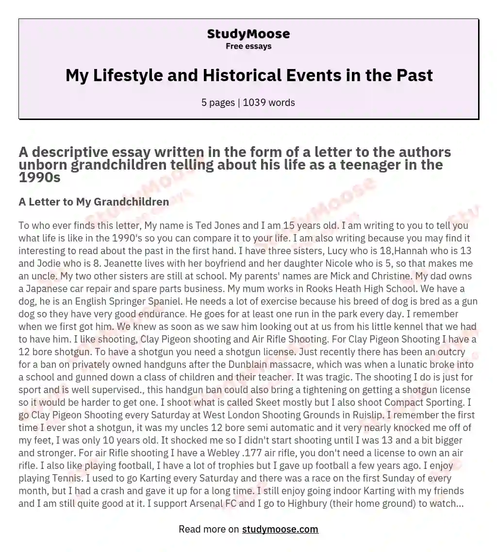 My Lifestyle and Historical Events in the Past essay