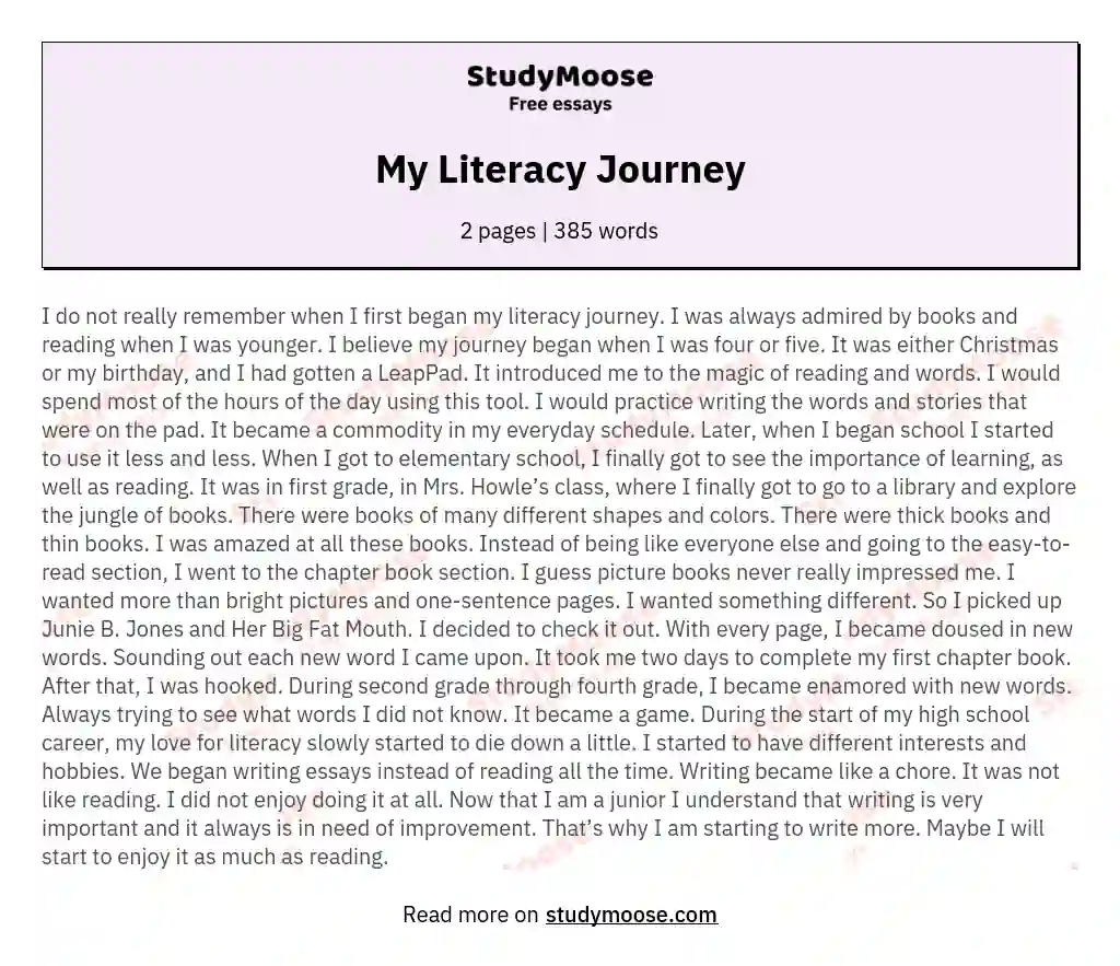 My Literacy Journey essay