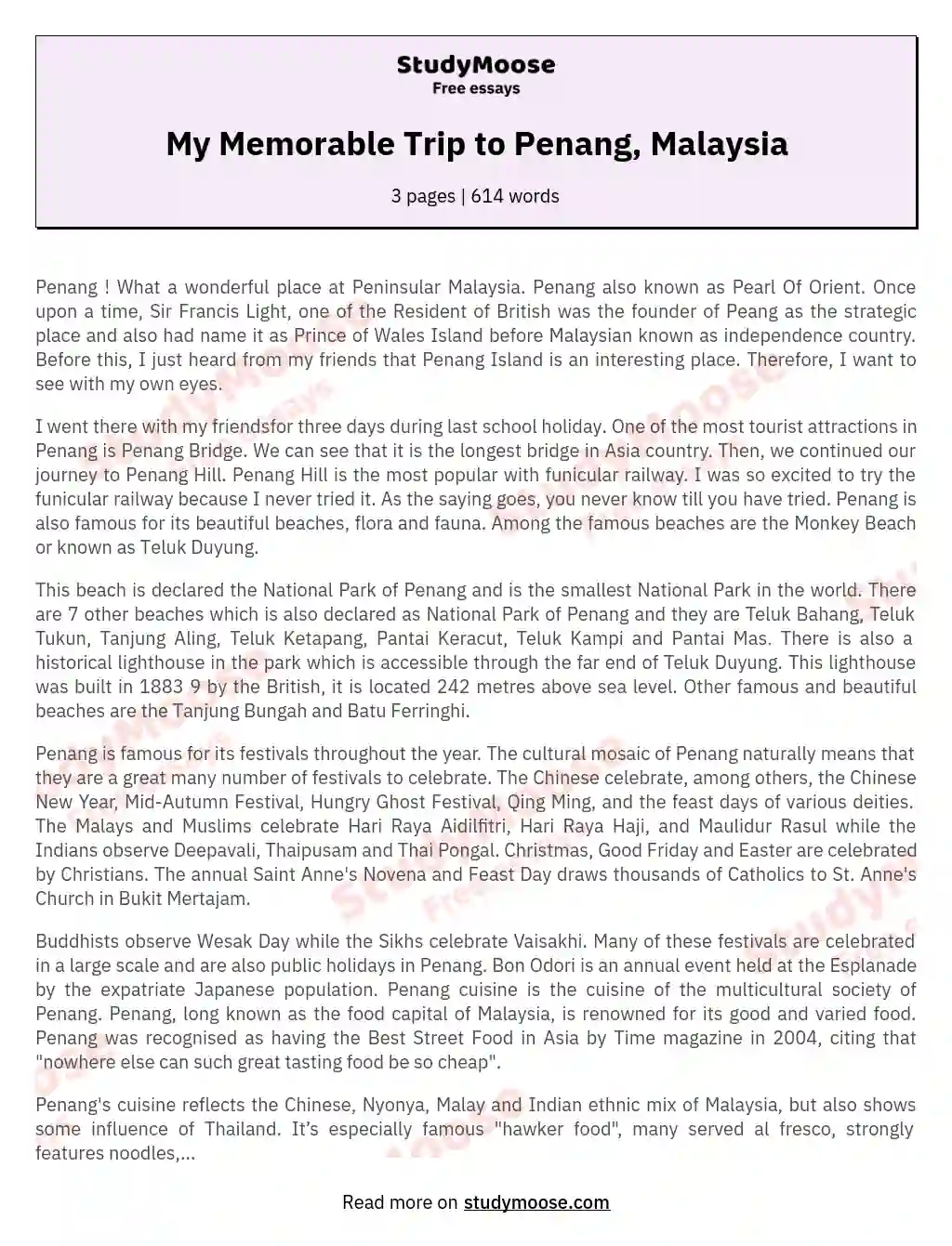 penang tourist attraction essay