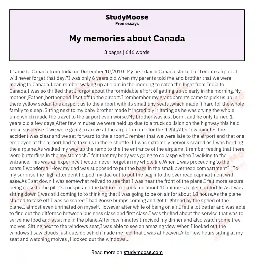 My memories about Canada essay