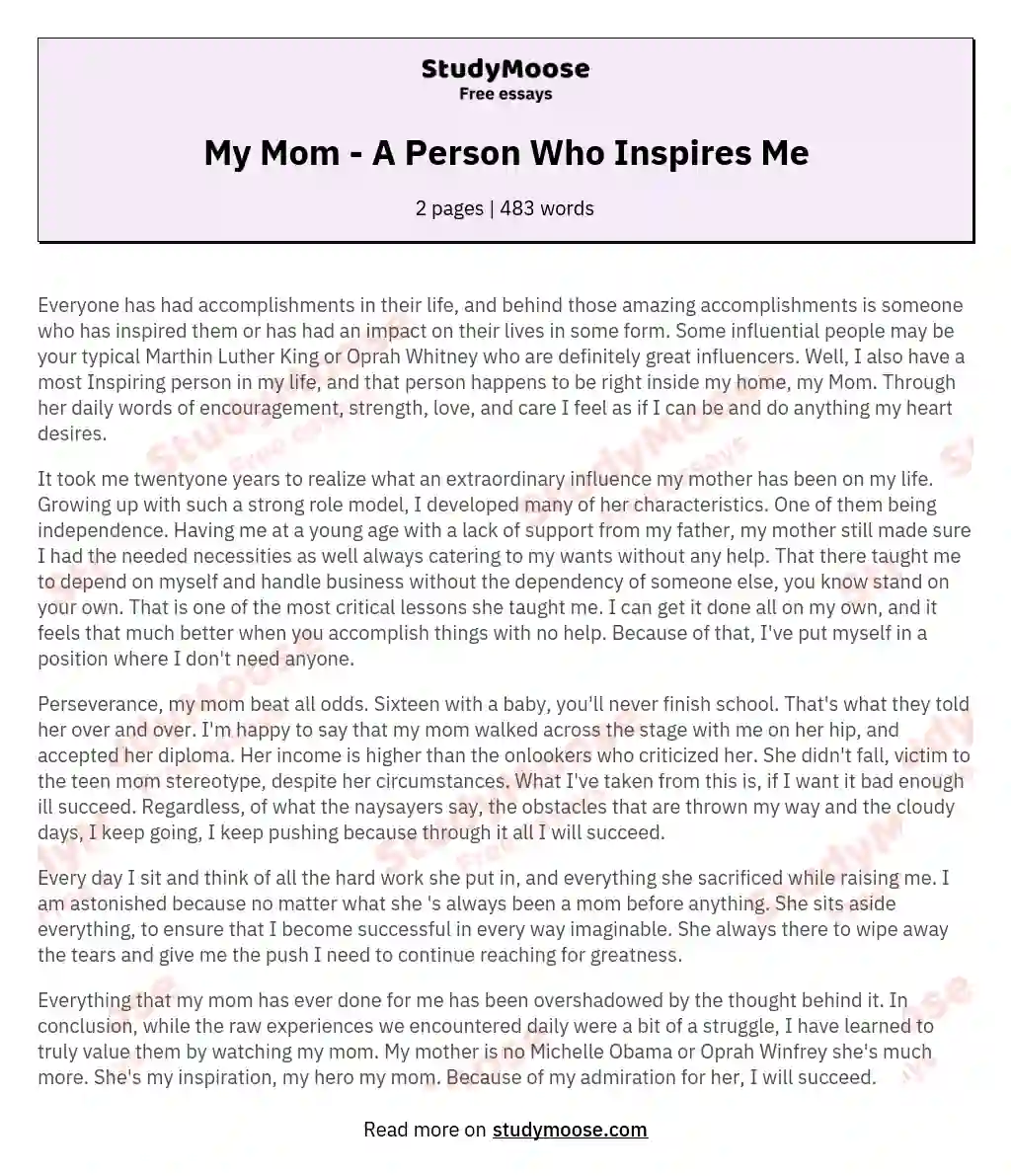 My Mom A Person Who Inspires Me Free Essay Example