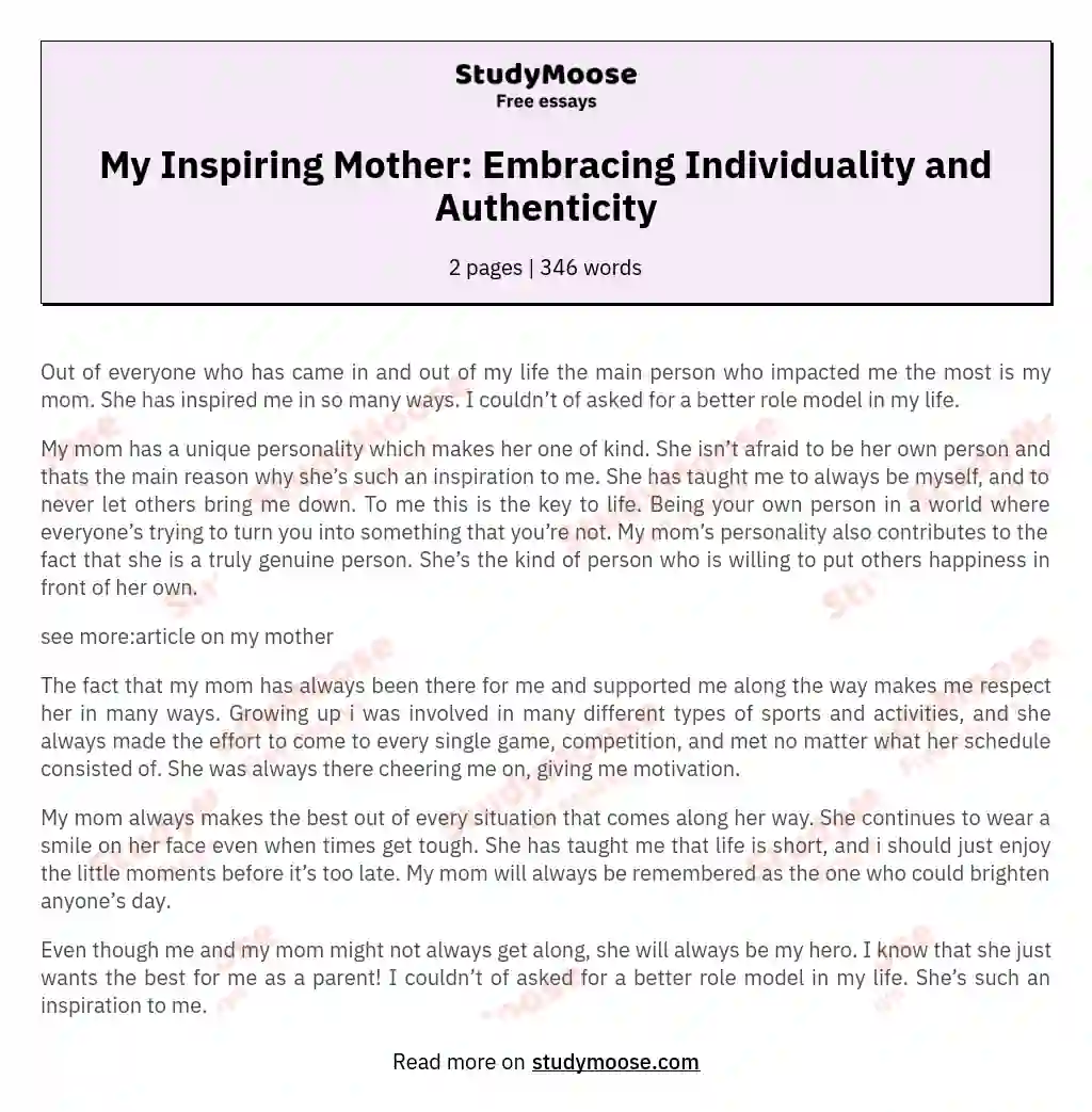 My Inspiring Mother: Embracing Individuality and Authenticity essay