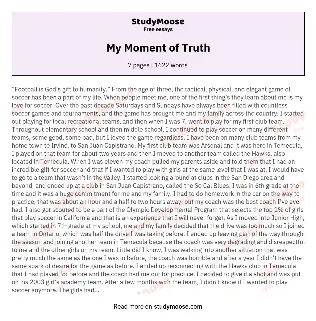 the moment of truth essay 300 words