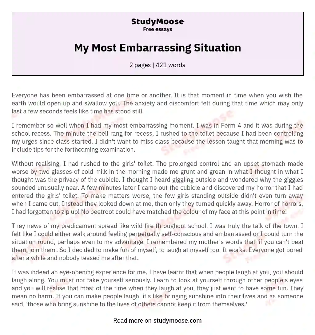 My Most Embarrassing Situation essay