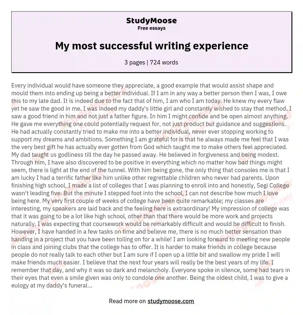 My most successful writing experience essay