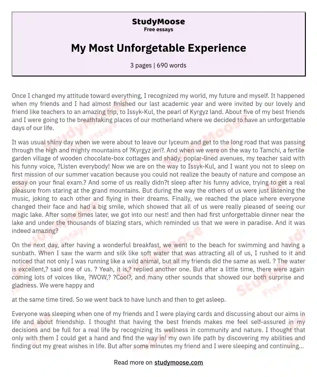 My Most Unforgetable Experience essay