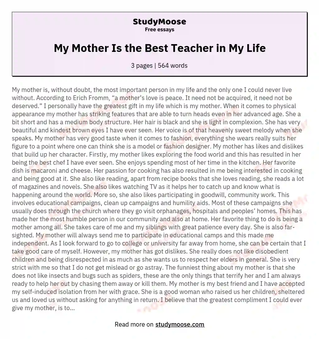 My Mother Is the Best Teacher in My Life