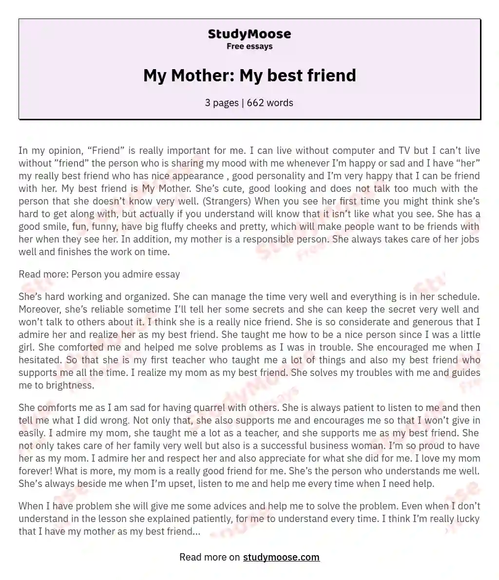 My Mother: My best friend essay