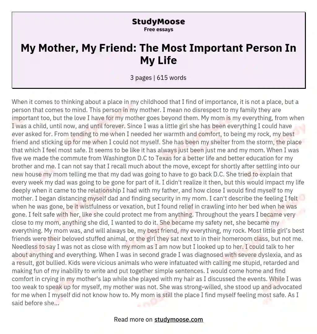 My Mother, My Friend: The Most Important Person In My Life essay