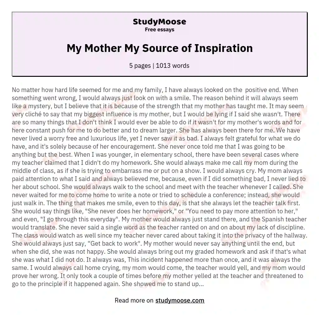 My Mother My Source of Inspiration essay