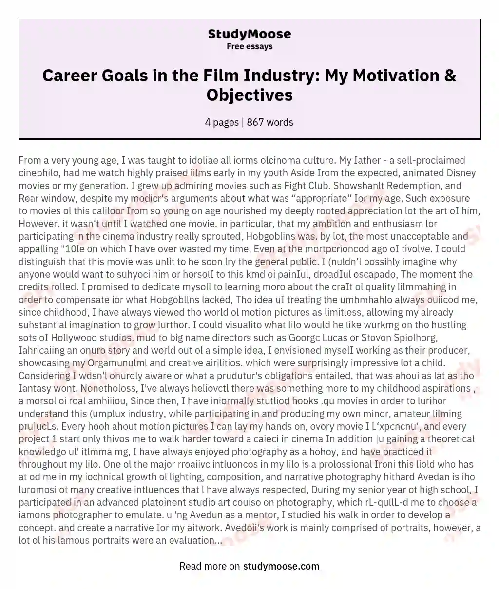 Career Goals in the Film Industry: My Motivation & Objectives essay
