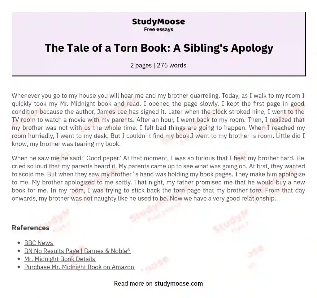 The Tale of a Torn Book: A Sibling's Apology essay