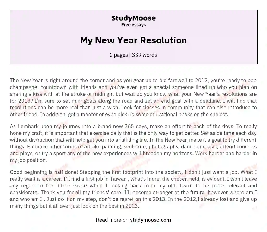 My New Year Resolution Free Essay Example