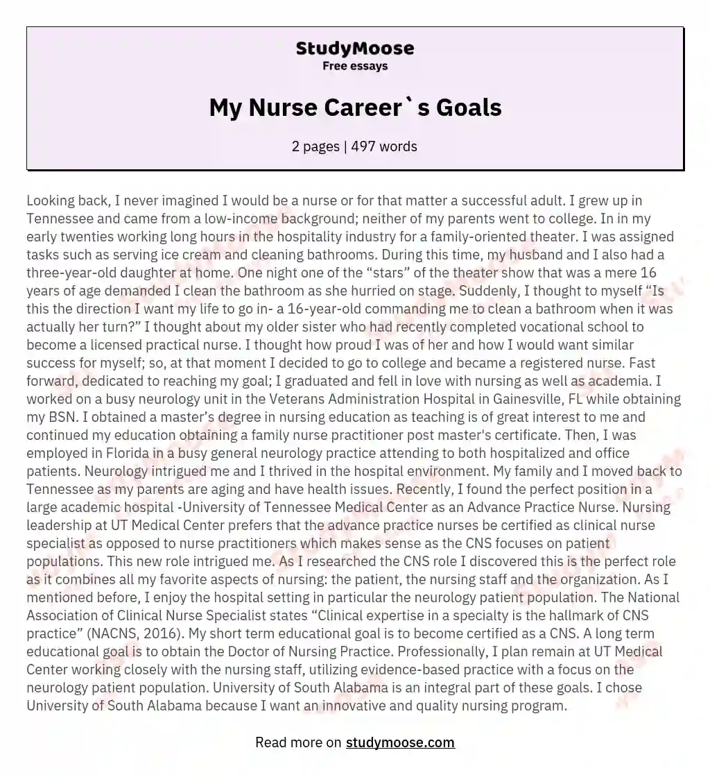 nursing degree essay examples