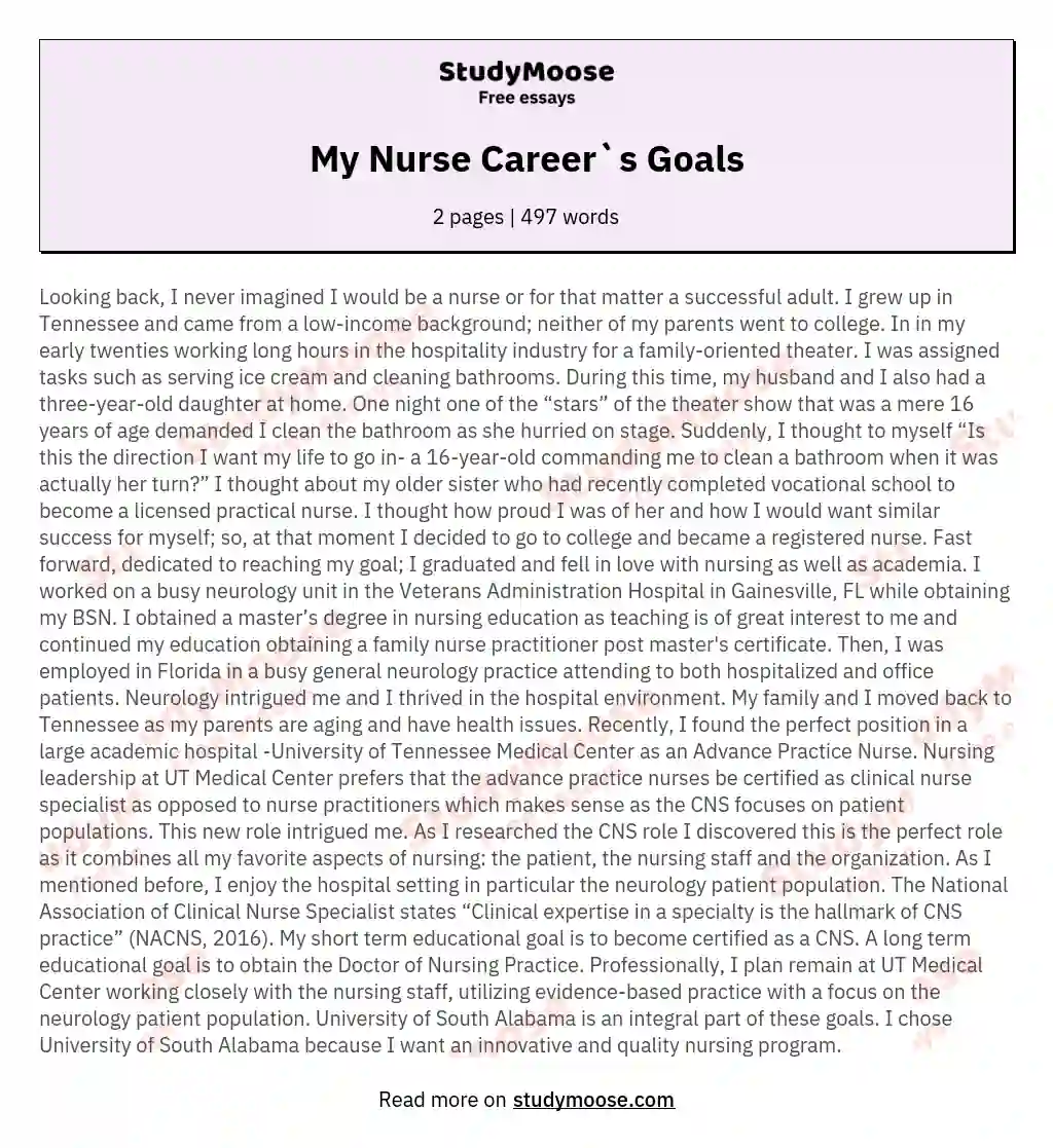 long term career goals essay sample