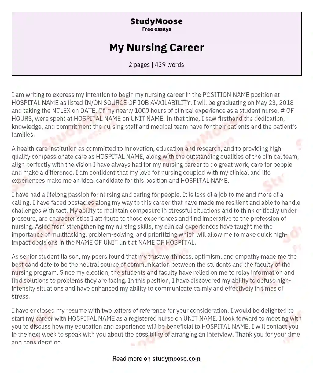 My Nursing Career essay