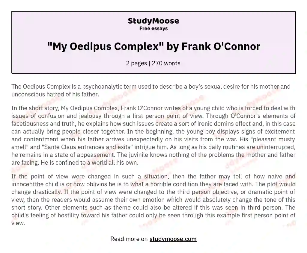 "My Oedipus Complex" by Frank O'Connor essay