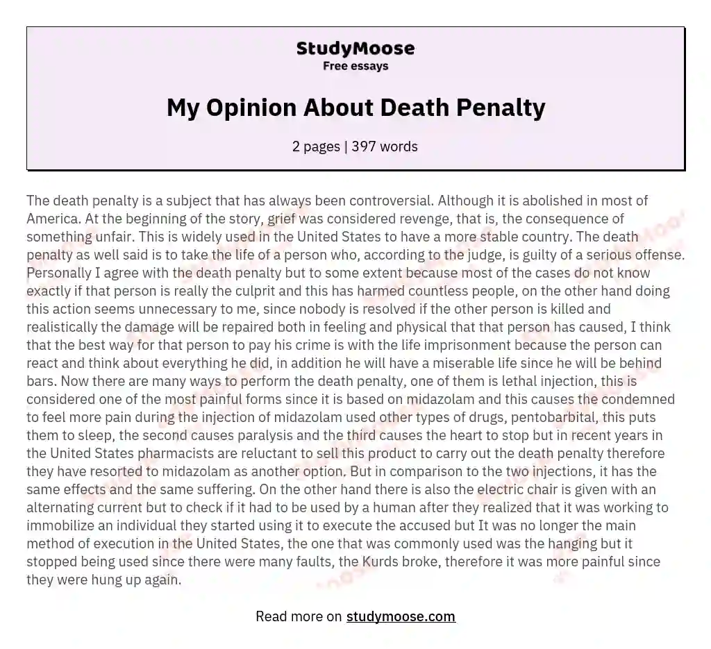 opinion essay on death penalty