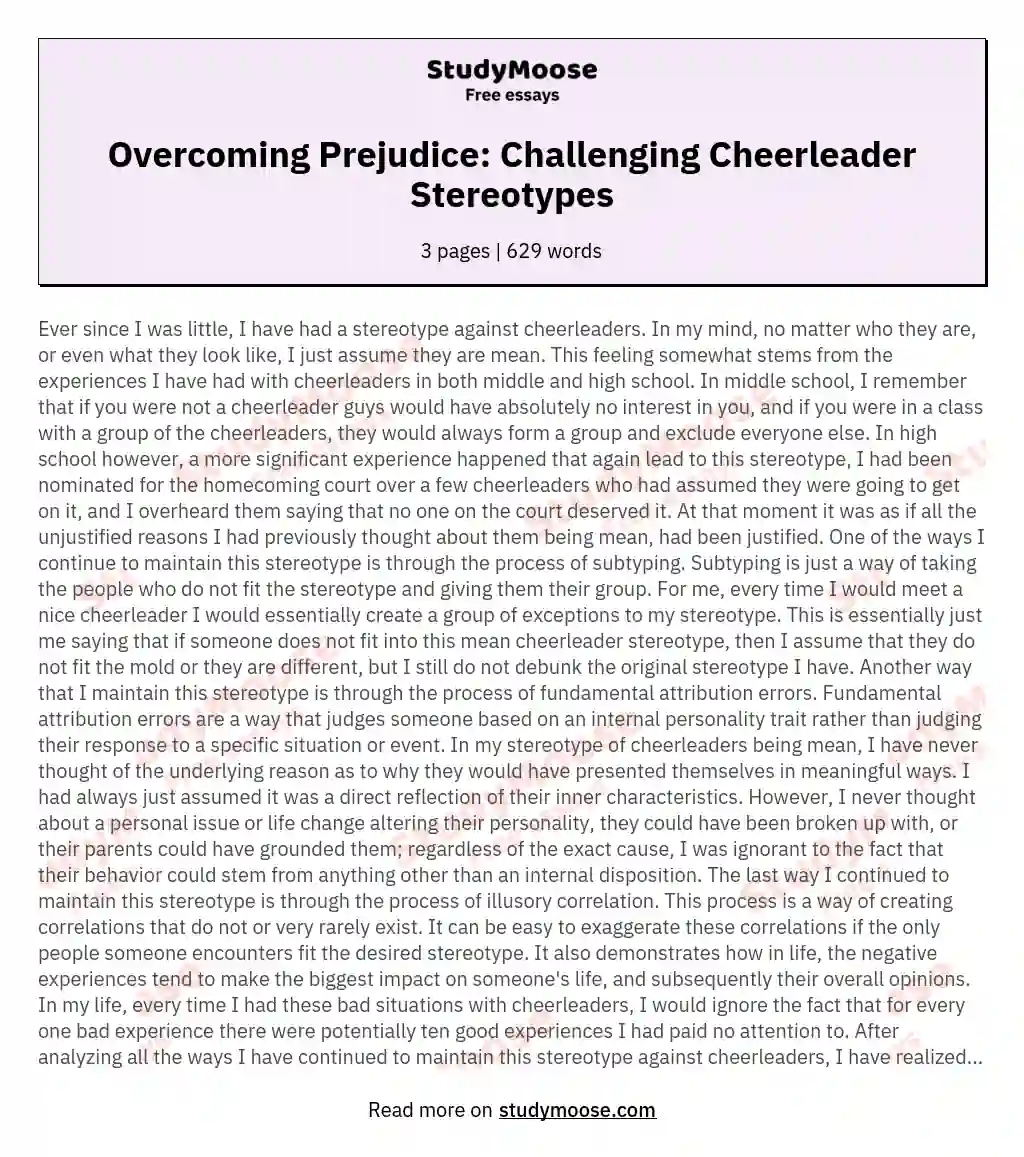 Overcoming Prejudice: Challenging Cheerleader Stereotypes essay