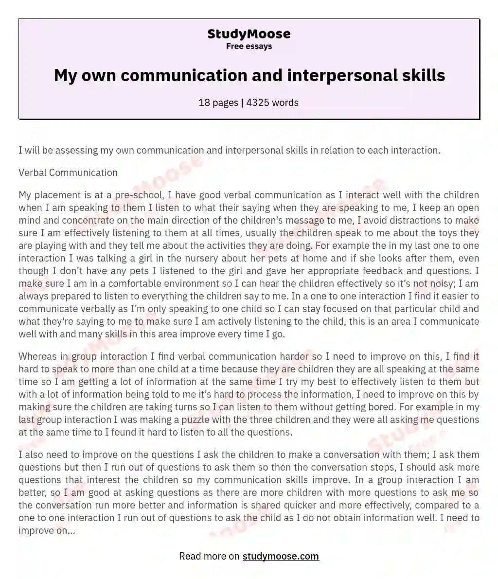 My own communication and interpersonal skills