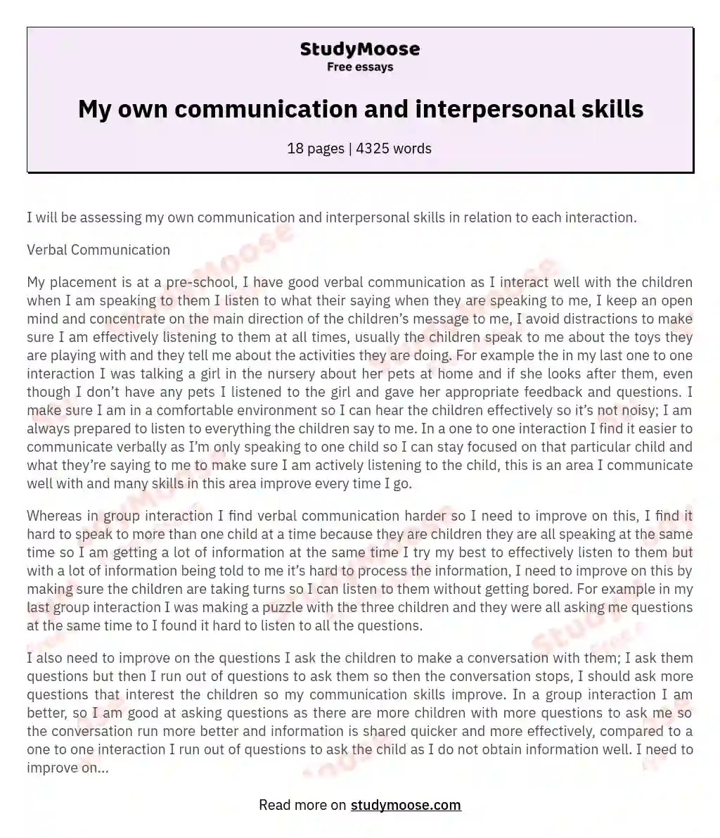 My Own Communication And Interpersonal Skills Free Essay Example