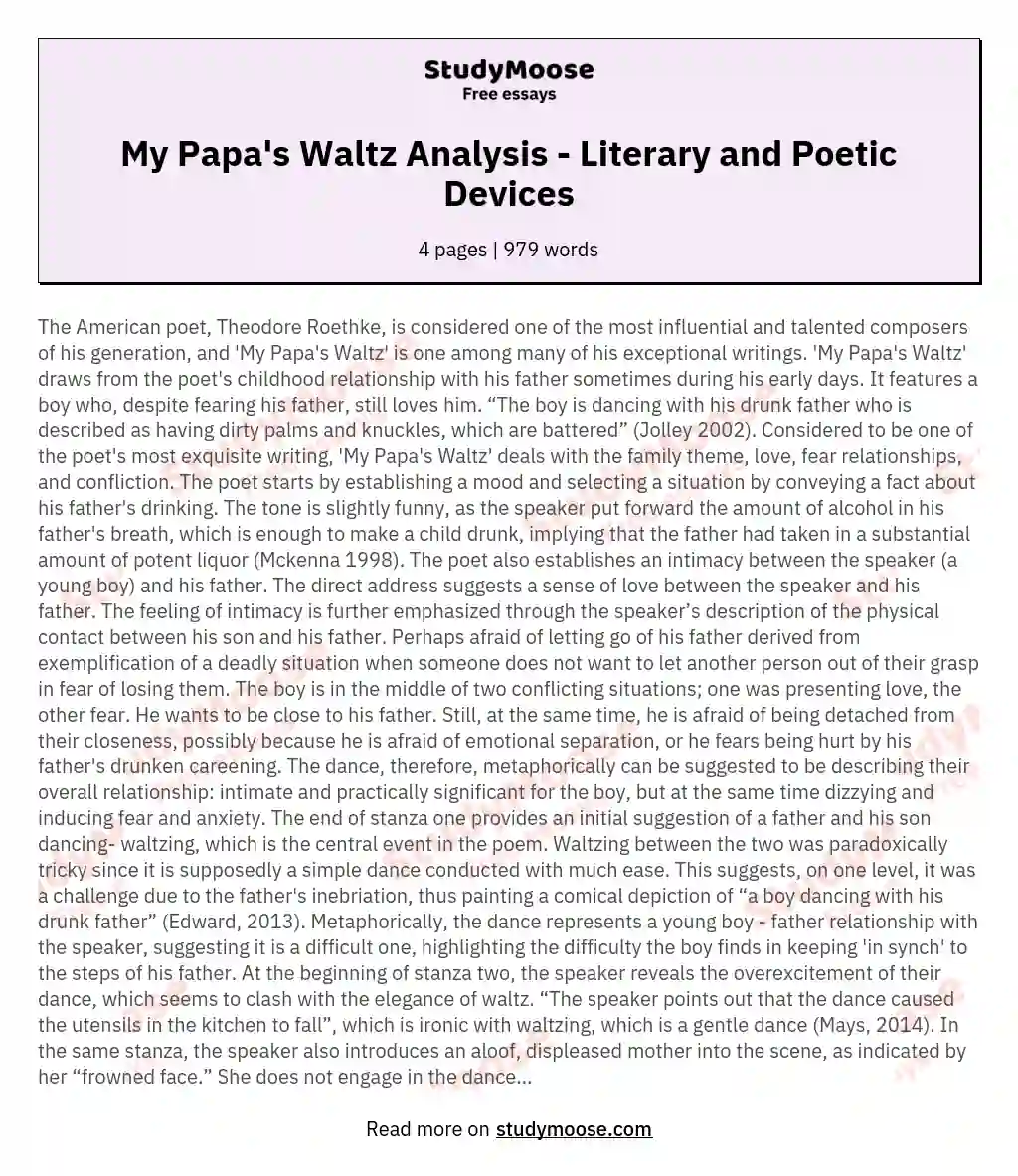 My Papa's Waltz Analysis - Literary and Poetic Devices
