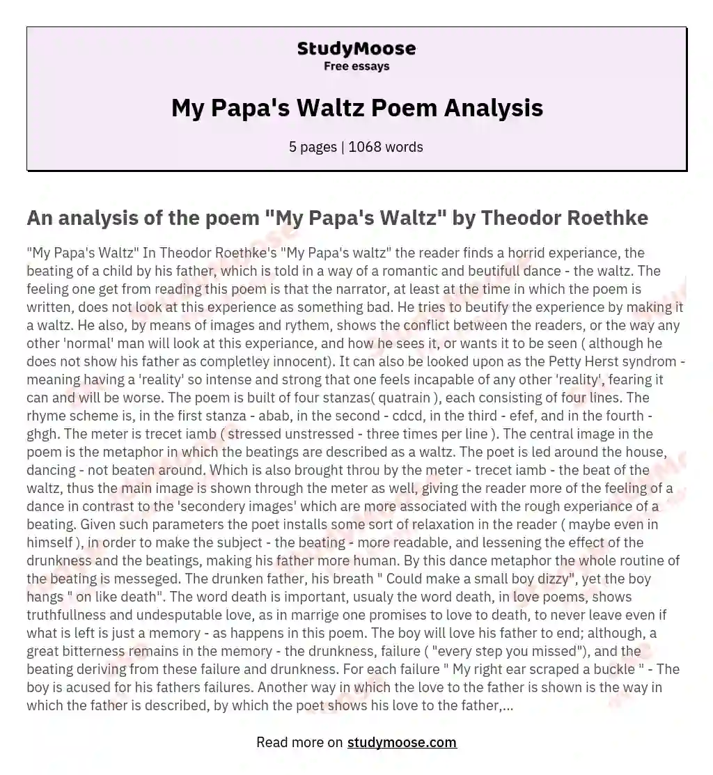 My Papa's Waltz Poem Analysis