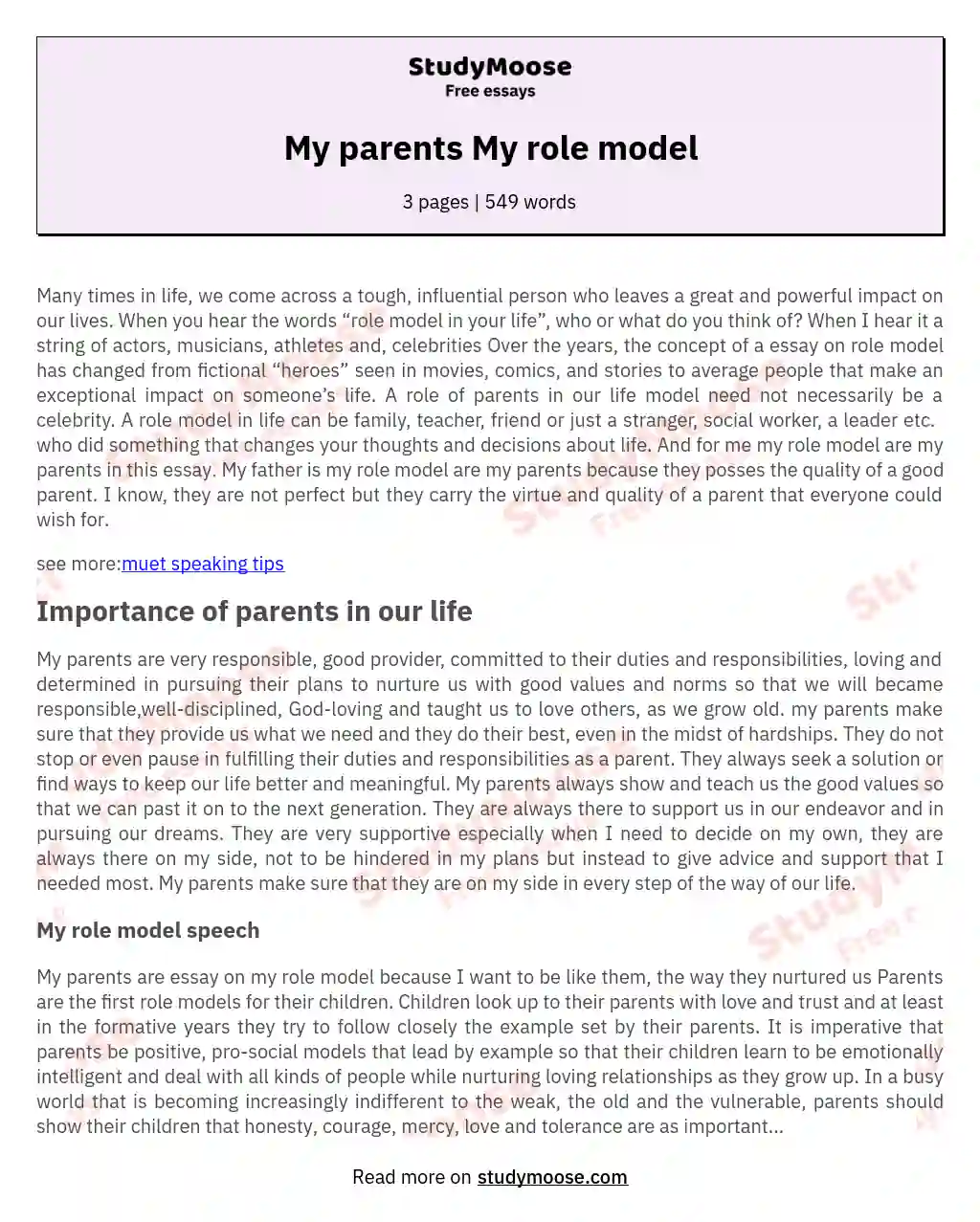 My parents My role model essay
