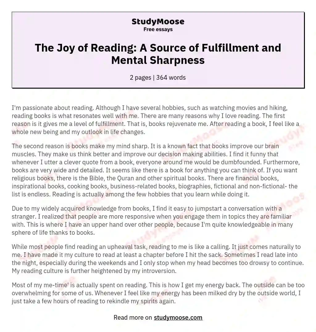 essay on joy of reading