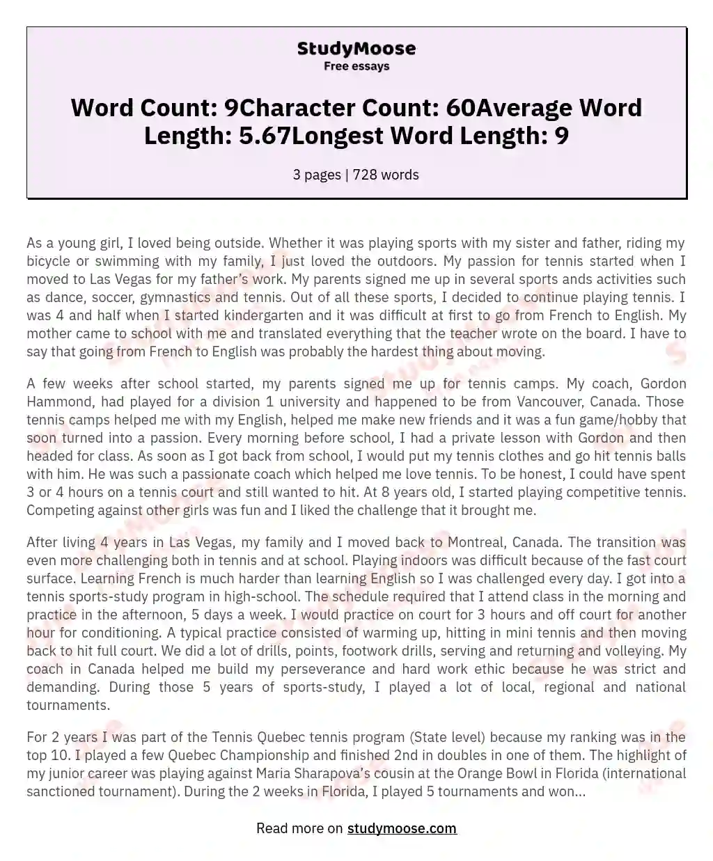 Word Count: 9Character Count: 60Average Word Length: 5.67Longest Word Length: 9 essay