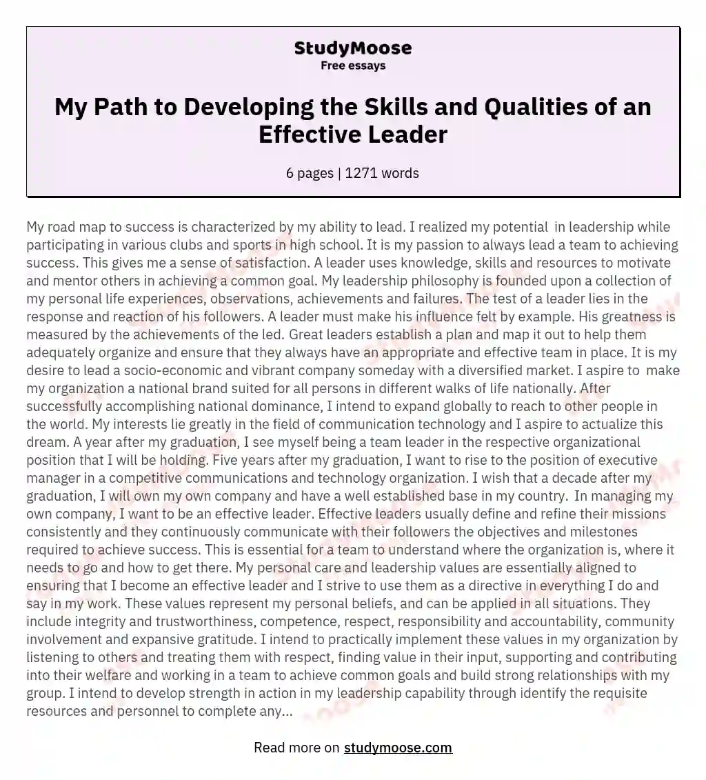 My Path to Developing the Skills and Qualities of an Effective Leader essay