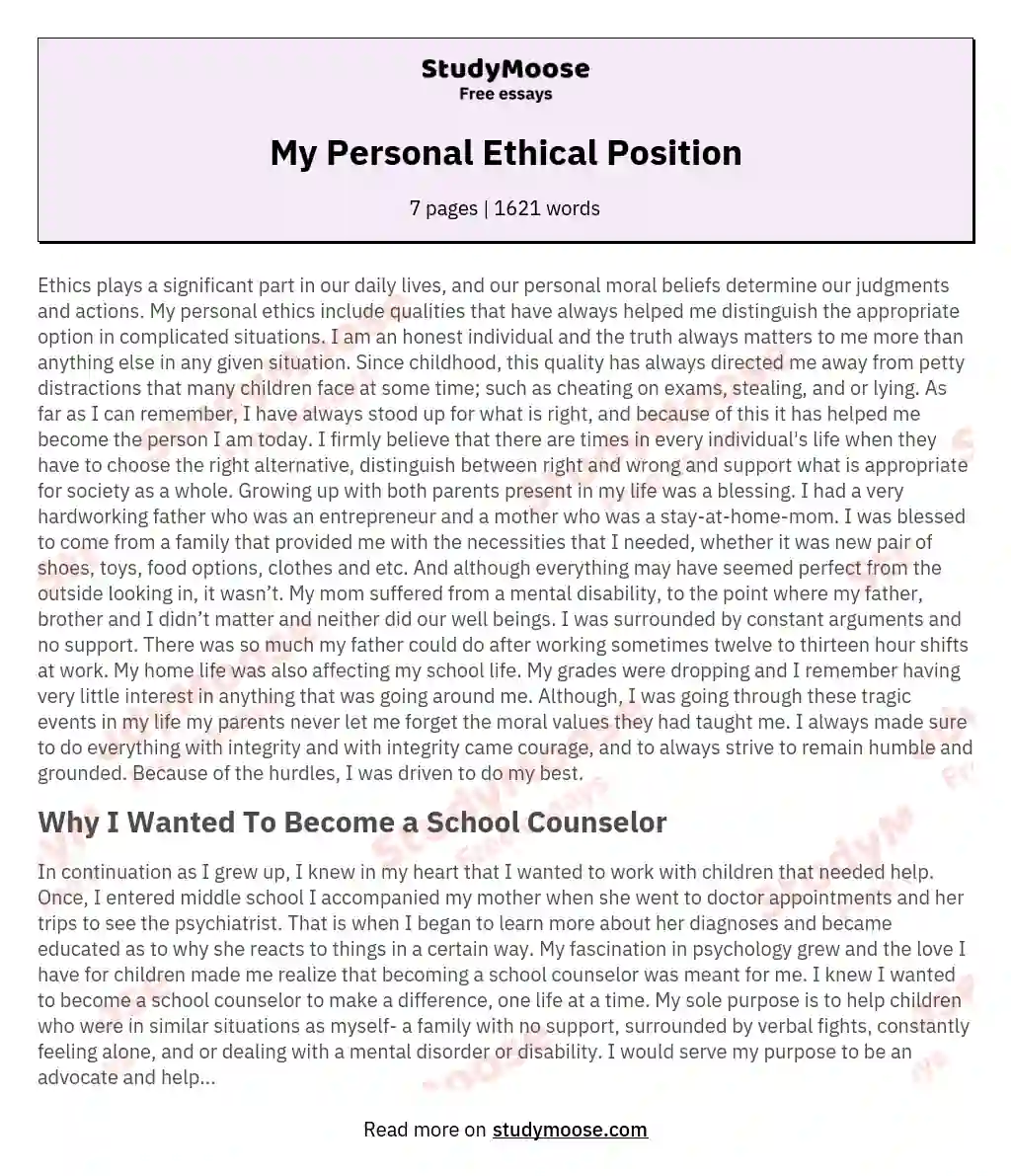 My Personal Ethical Position essay
