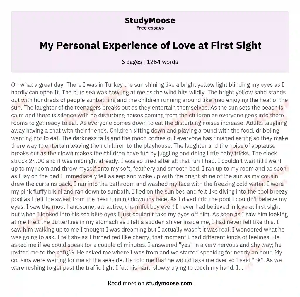 My Personal Experience of Love at First Sight essay