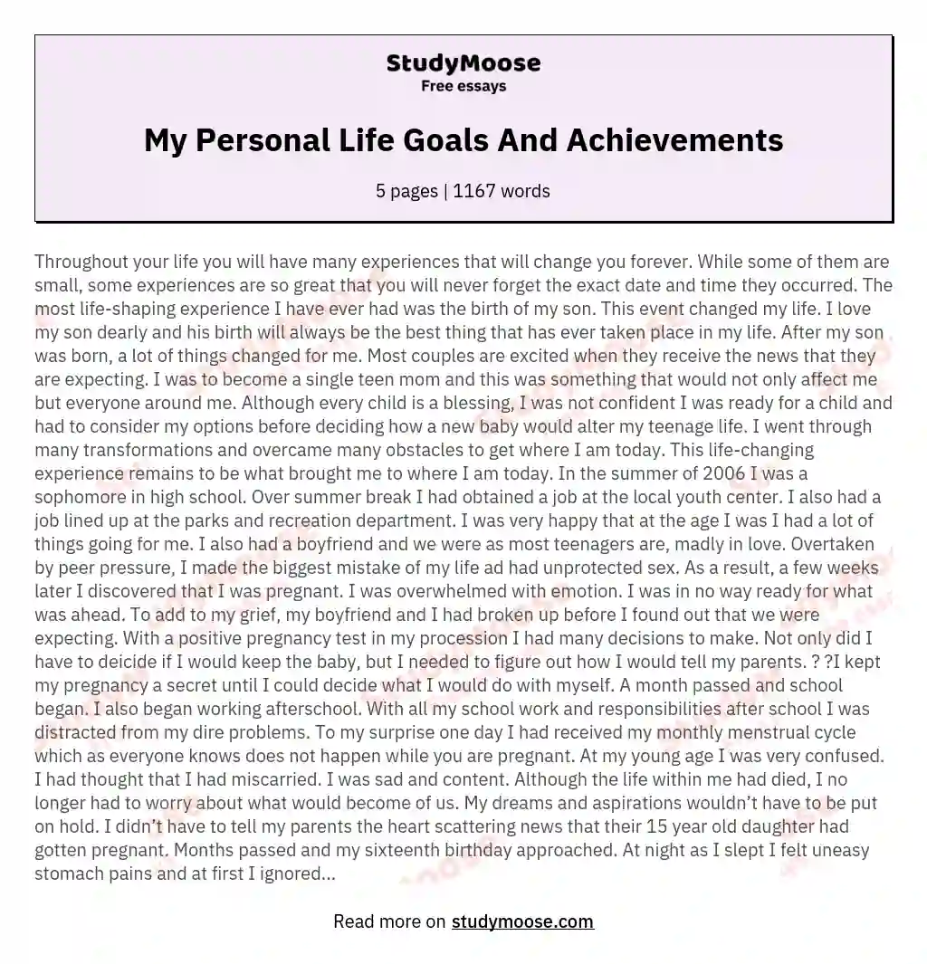 My Personal Life Goals And Achievements essay