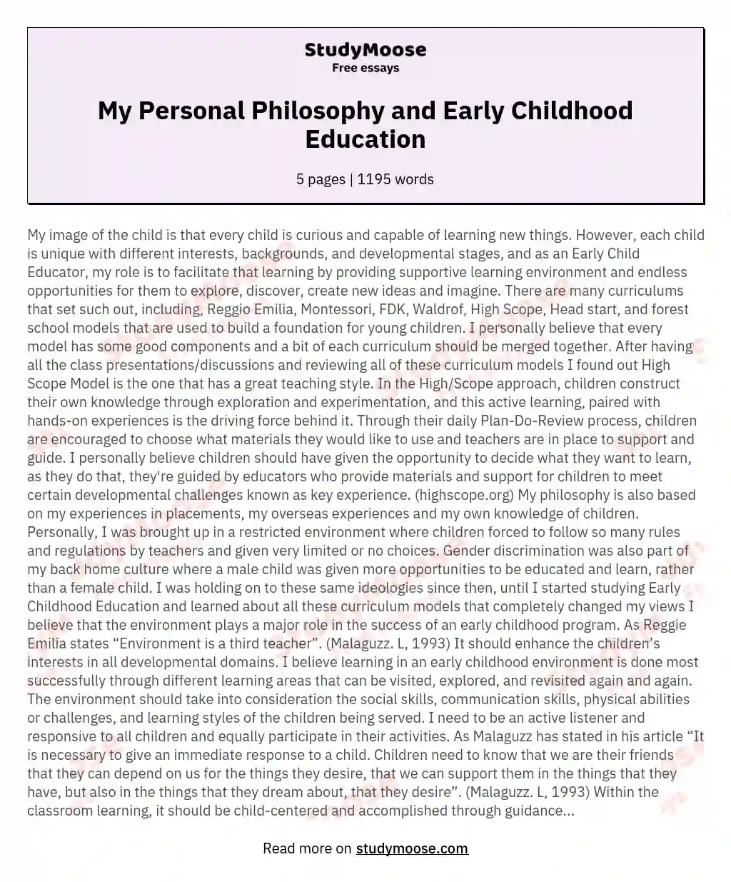 writing a philosophy statement for early childhood education