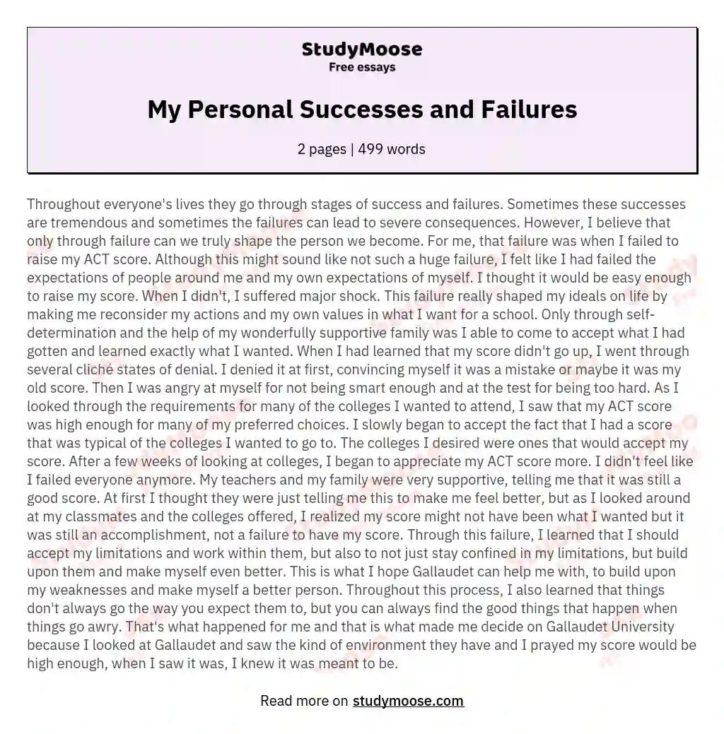 My Personal Successes and Failures essay