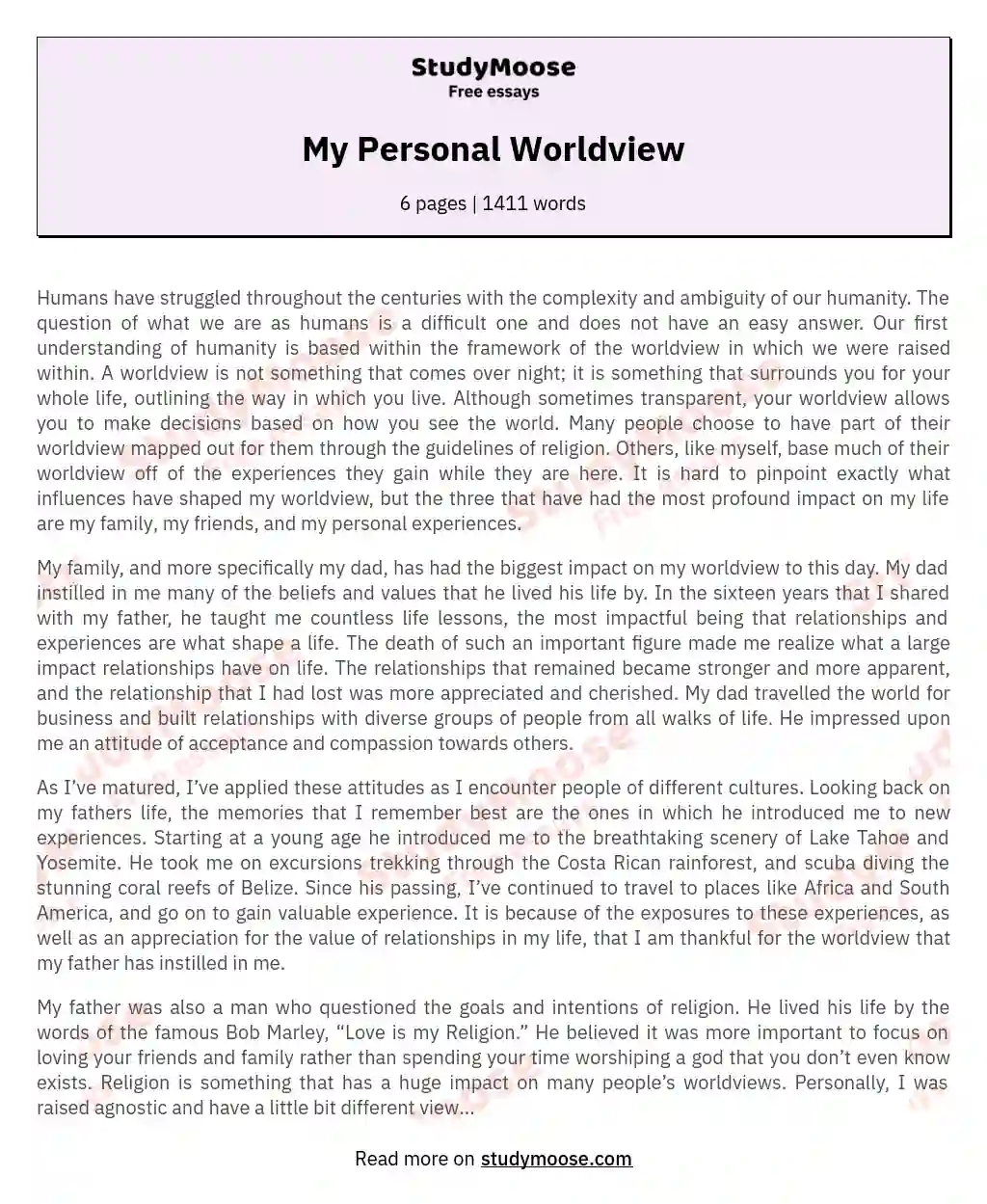 My Personal Worldview essay