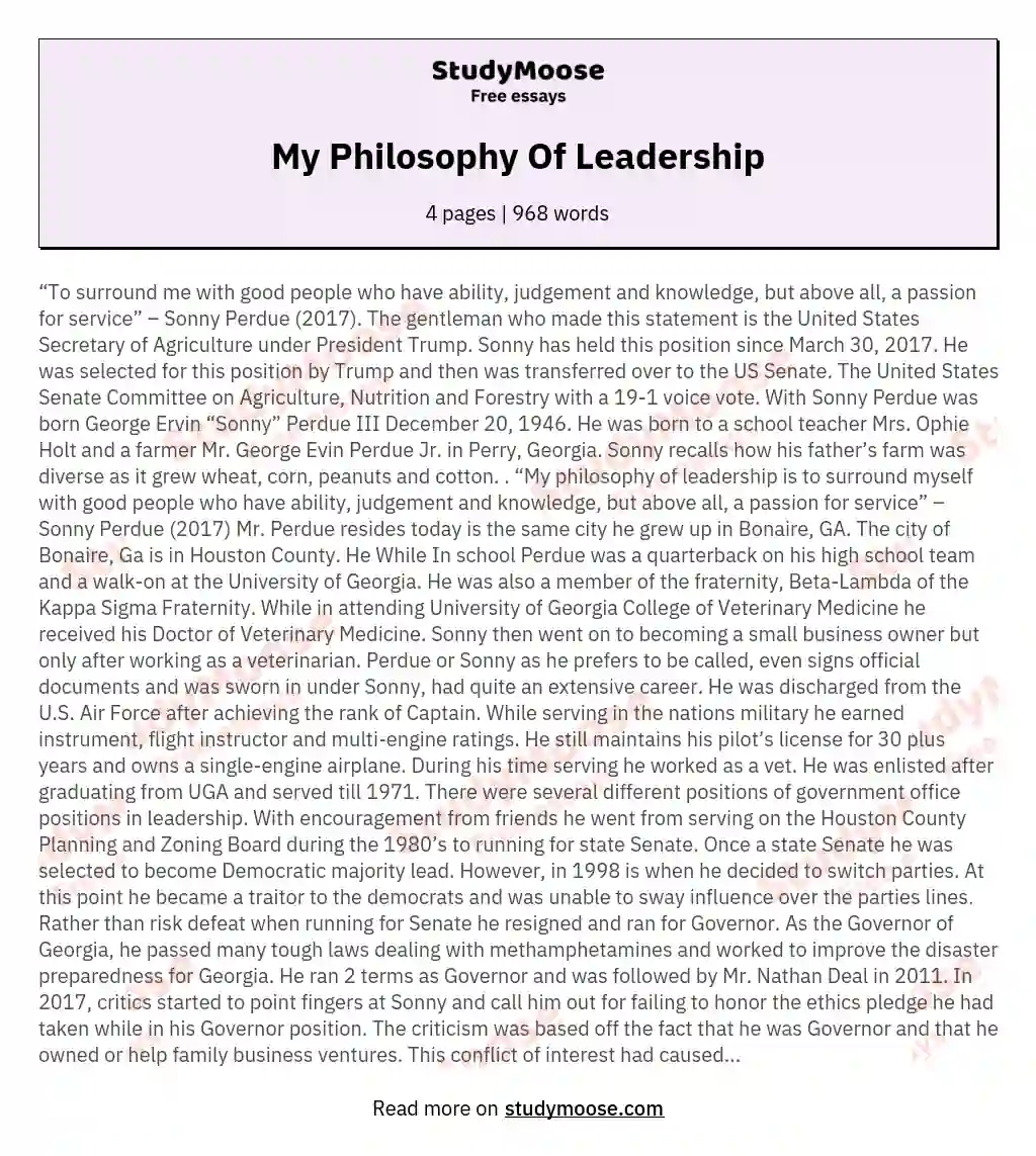 My Philosophy Of Leadership essay
