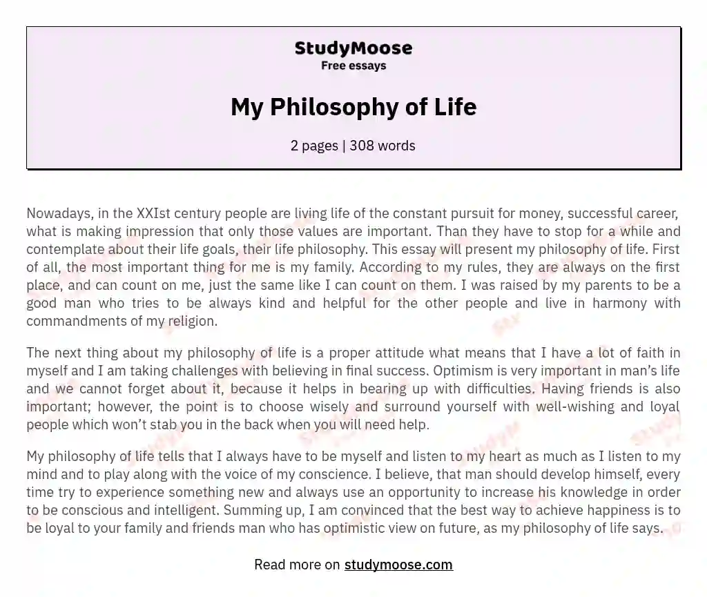 My Philosophy of Life essay